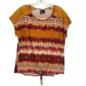 Kristin Nicole Women's XL Boho Geometric Print Blouse Lace Accents